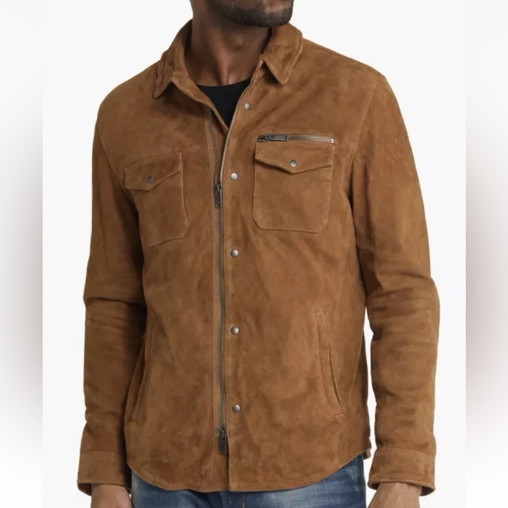 John Varvatos Shilo Suede Shirt Jacket Whiskey Brown Mens S (36/38)